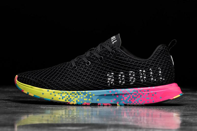 Black Nobull Neon Glitch Mesh Runner Men's Running Shoes | CA O1159K